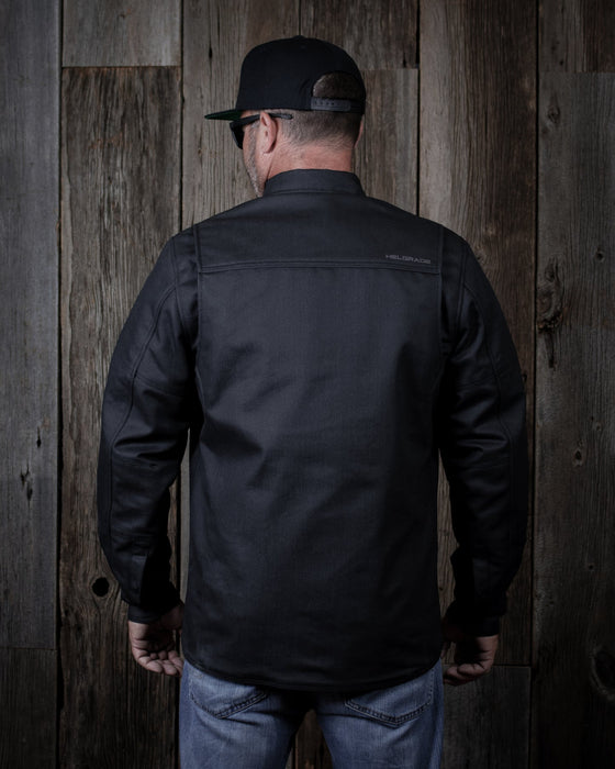 HELGRADE JAGGER WAXED OVERSHIRT in Black