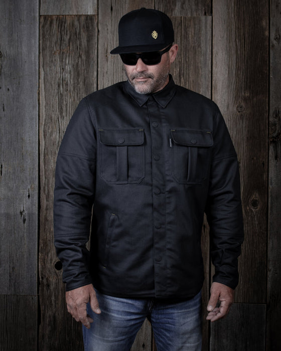 HELGRADE JAGGER WAXED OVERSHIRT in Black