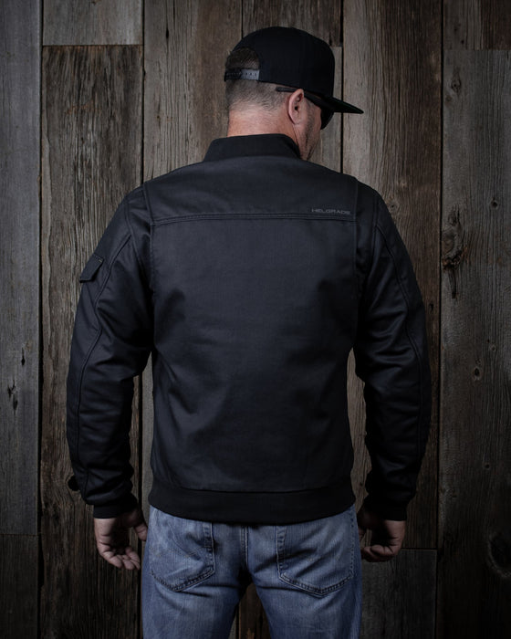 HELGRADE LANCASTER WAXED CANVAS FLIGHT JACKET in Black