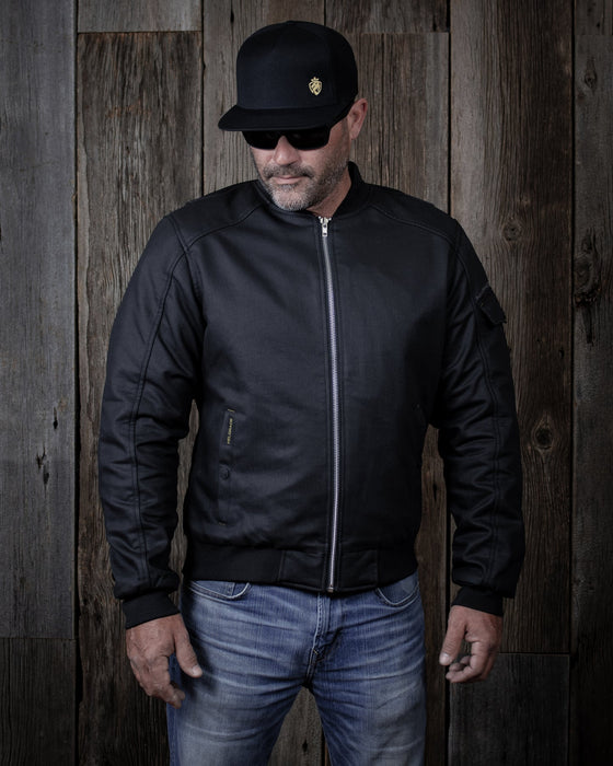 HELGRADE LANCASTER WAXED CANVAS FLIGHT JACKET in Black