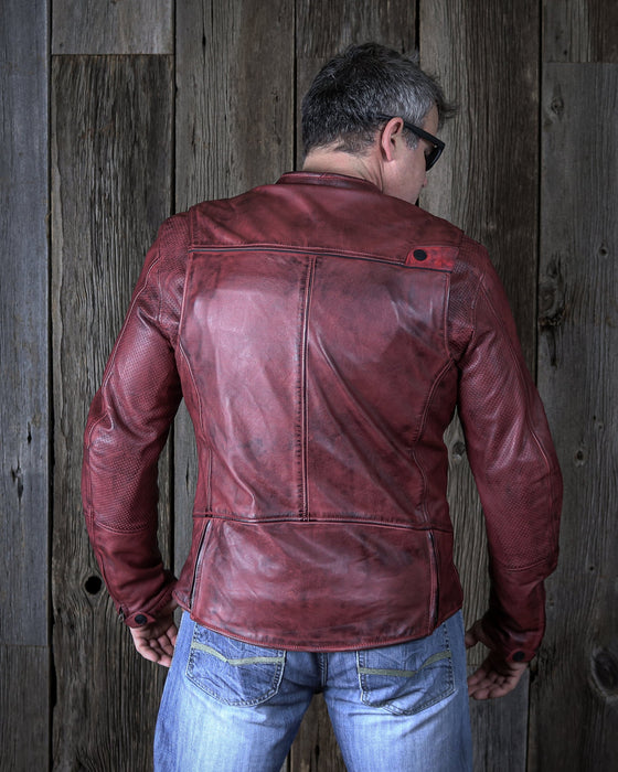 HELGRADE MADSEN LEATHER JACKET in Oxblood