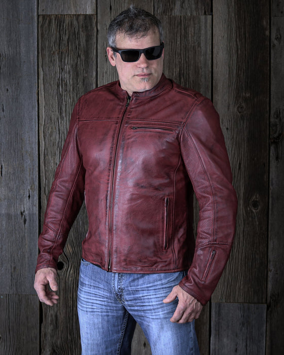 HELGRADE MADSEN LEATHER JACKET in Oxblood