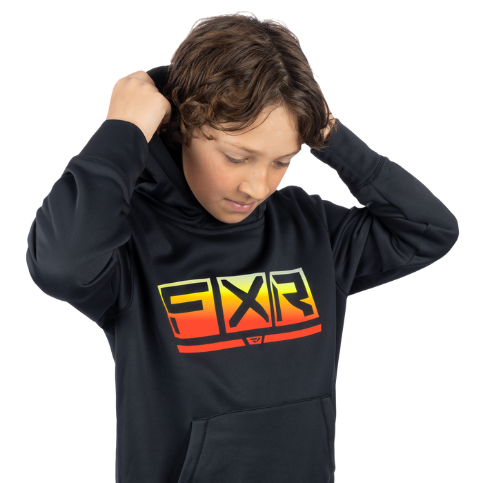 FXR Podium Tech Pullover Youth Hoodie in Black/Inferno