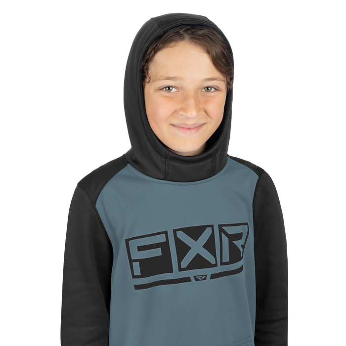 FXR Podium Tech Pullover Youth Hoodie in Steel/Black