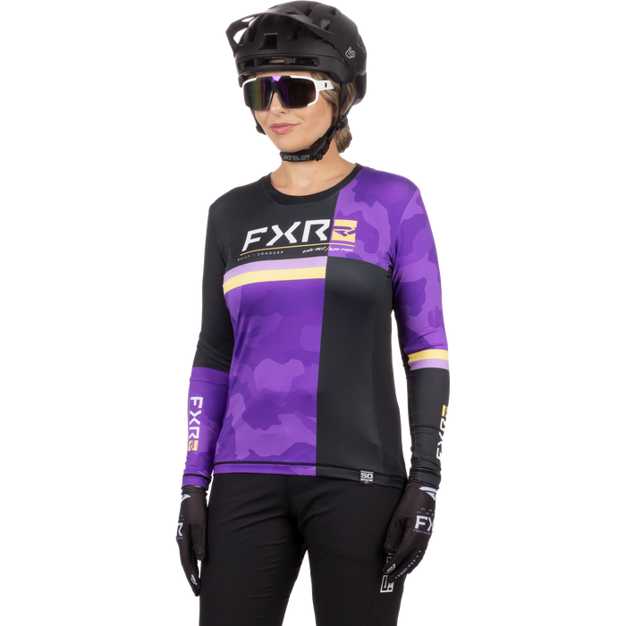 FXR Proflex UPF Longsleeve Women's Jersey in Purple Camo/Black
