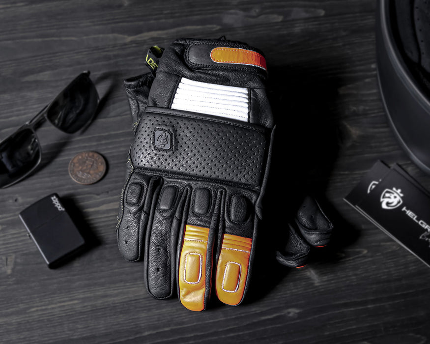 HELGRADE ROURKE LEATHER GLOVES in Orange/Black