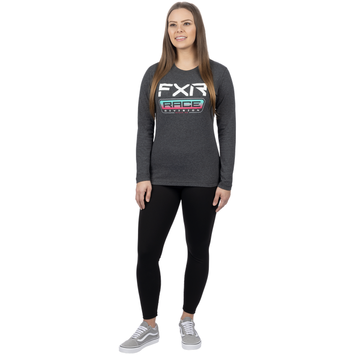 FXR Race Div Premium Women's Longsleeve in Charcoal Heather/Mint-Razz