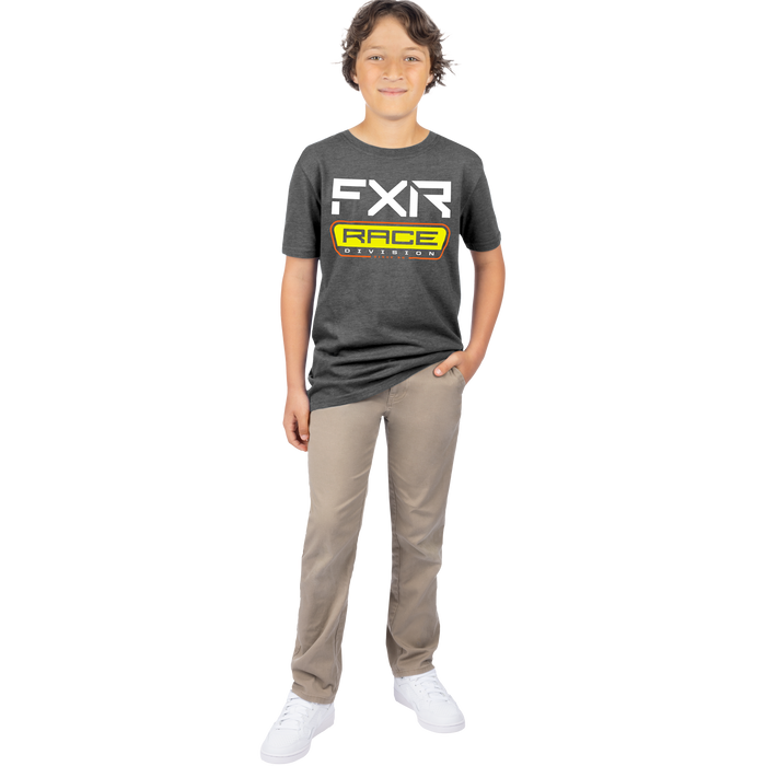 FXR Race Div Premium Youth T-shirt in Char Heather/Hi Vis
