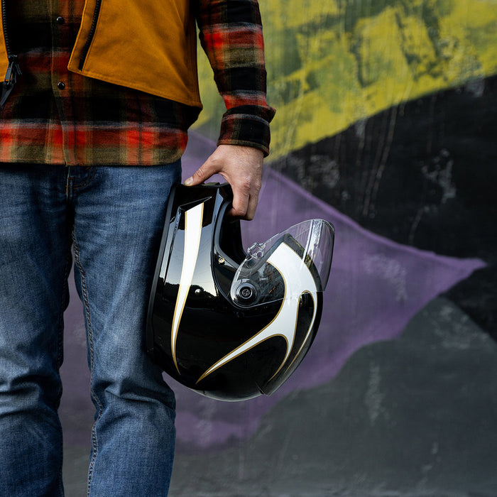 BILTWELL Lane Splitter White Flames Helmet 2025 in Black/White