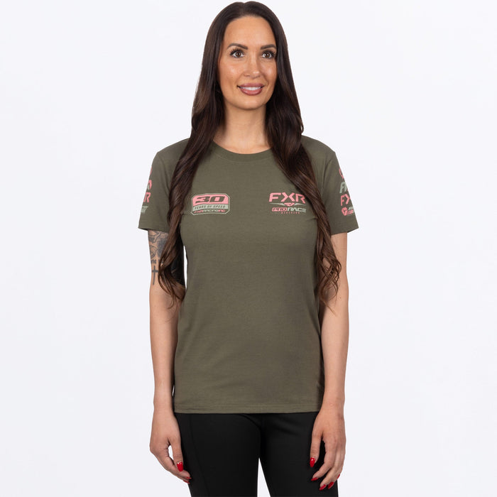 FXR WOMEN'S RACE DIV PREMIUM T-SHIRT in Army/Dusty Rose