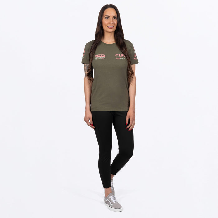 FXR WOMEN'S RACE DIV PREMIUM T-SHIRT in Army/Dusty Rose