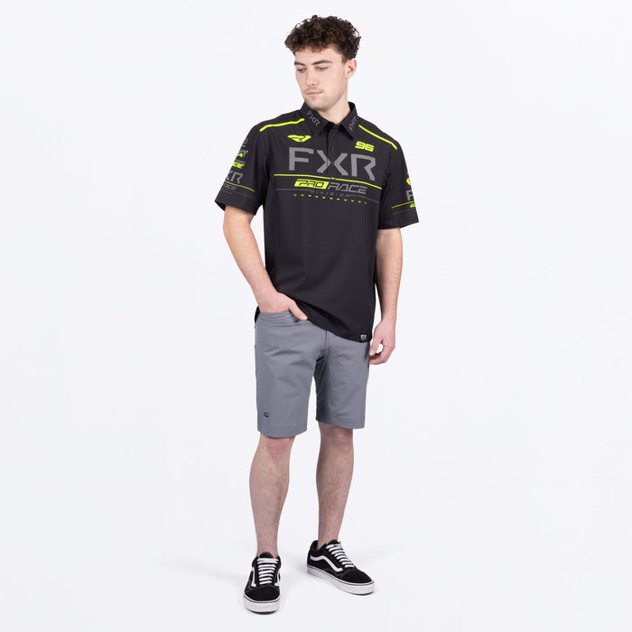 FXR RACE DIVISION PERFORMANCE UPF POLO SHIRT 2025 - Black/HiVis