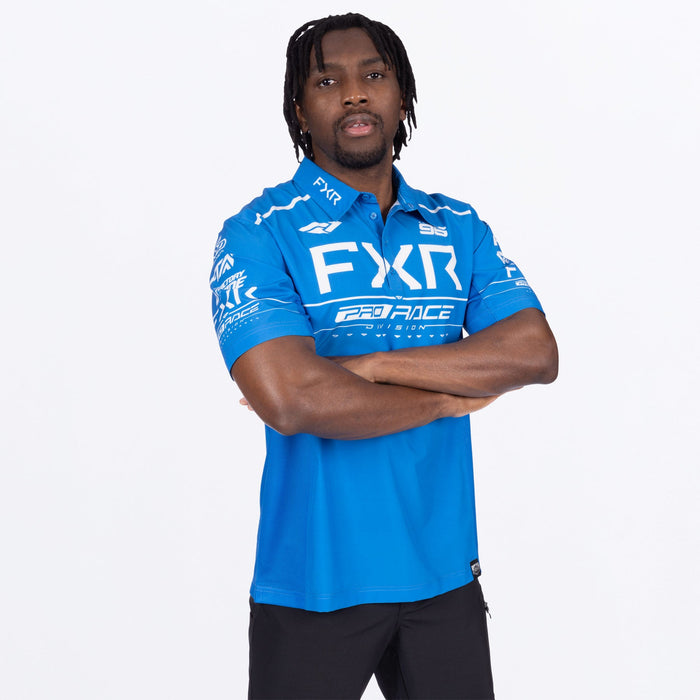 FXR RACE DIVISION PERFORMANCE UPF POLO SHIRT 2025 - Blue/White