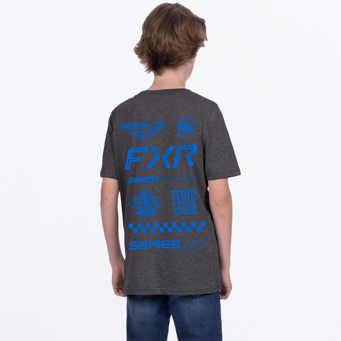 FXR YOUTH PEDIDGREE PREMIUM T-SHIRT in Char Heather/Blue