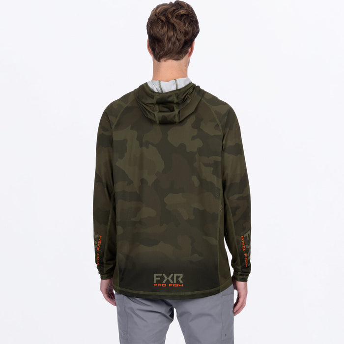 FXR DERBY CAMO AIR UPF PULLOVER HOODIE 2025 in Army Camo/Orange