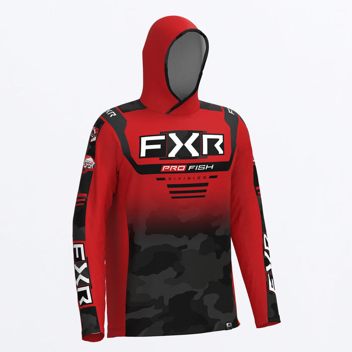 FXR TOURNAMENT AIR UPF PULLOVER HOODIE 2025 in Black Camo/Red