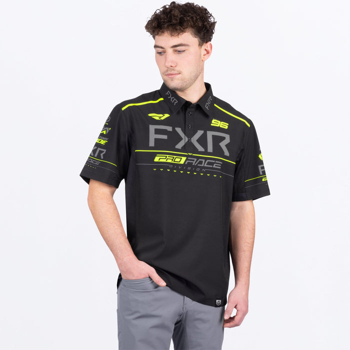 FXR RACE DIVISION PERFORMANCE UPF POLO SHIRT 2025 - Black/HiVis