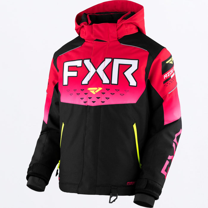 FXR Helium Youth Jacket in Black/Raspberry Fade/Hi Vis