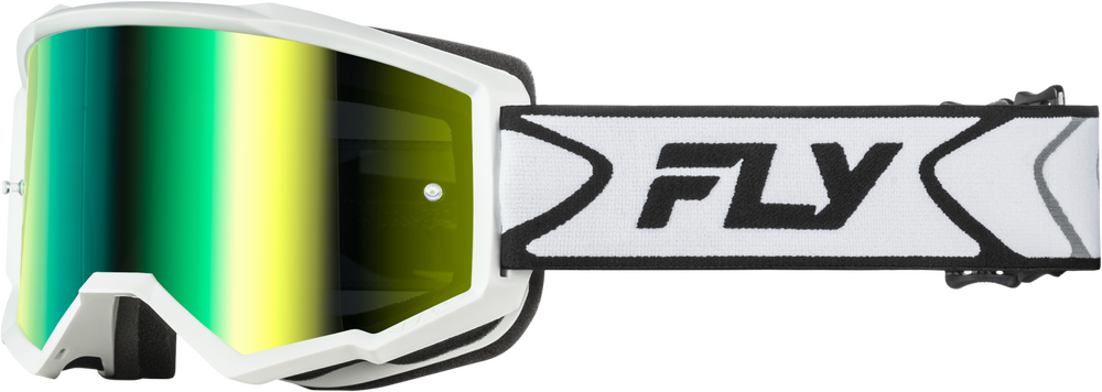 FLY RACING ZONE GOGGLES 2026 in White/Black w/ Iridescent Green Mirror Lens