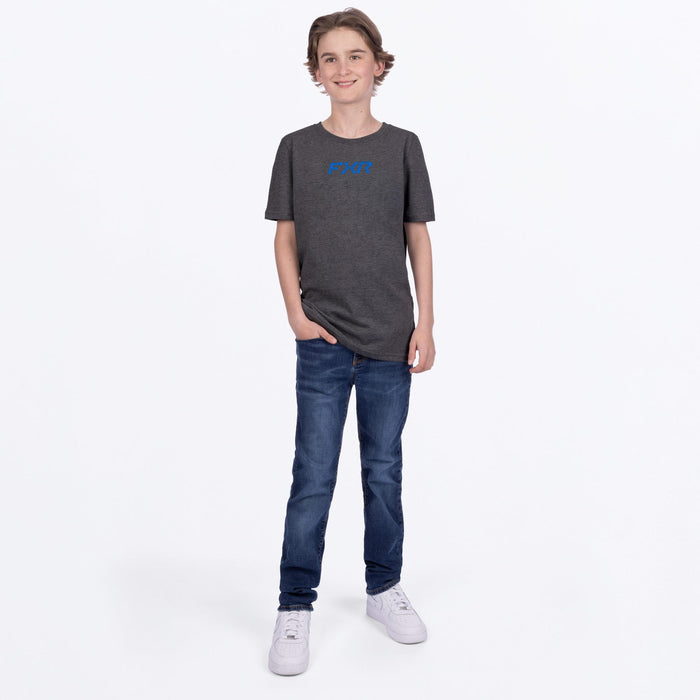 FXR YOUTH PEDIDGREE PREMIUM T-SHIRT in Char Heather/Blue