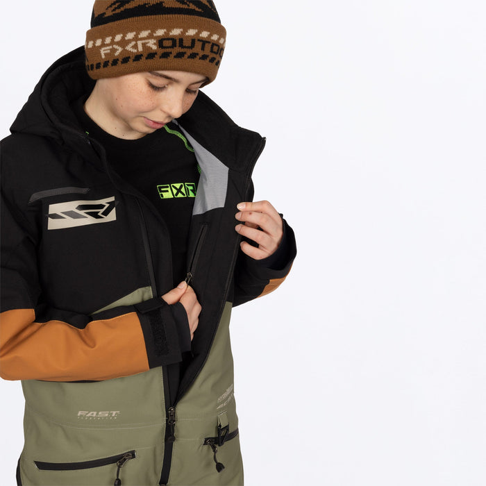 FXR Youth Vertical Monosuit in Moss/Umber/Stone
