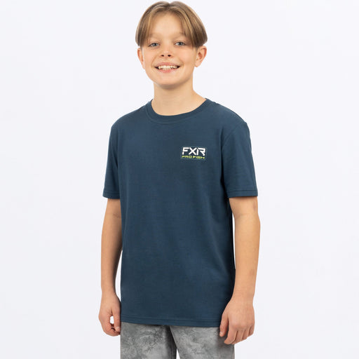 FXR Walleye Youth Premium T-shirt in Dark Steel/HiVis