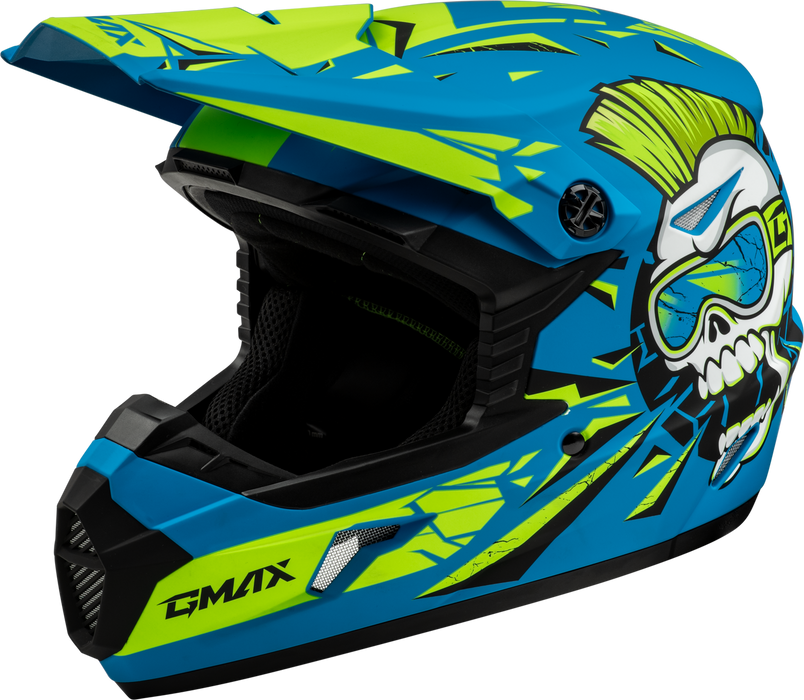 GMAX MX-46Y Unstable Youth MX Helmet in Blue/Green/Matte