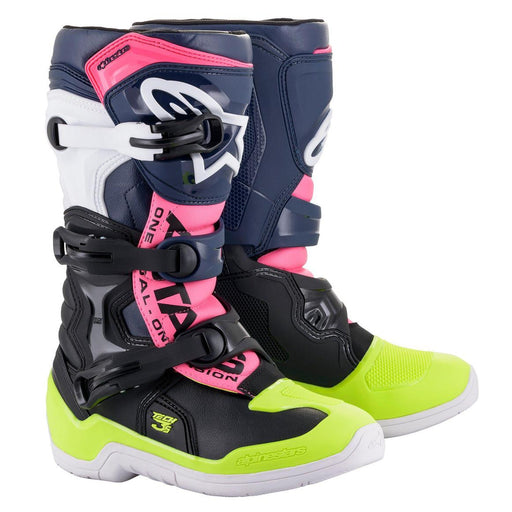 Alpinestars Youth Tech 3S Motocross/Off-Road Boots in Black/Blue/Pink
