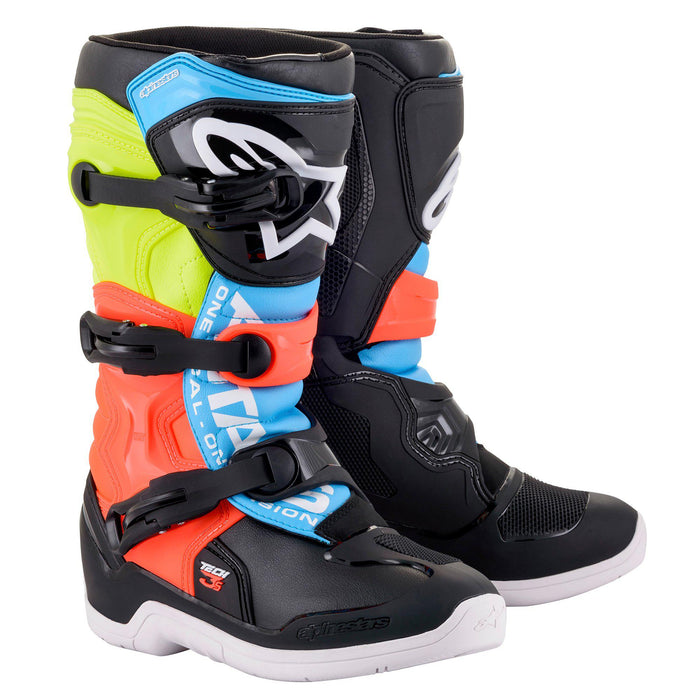 Alpinestars Youth Tech 3S Motocross/Off-Road Boots in Black/Fluo Yellow/Red 2022