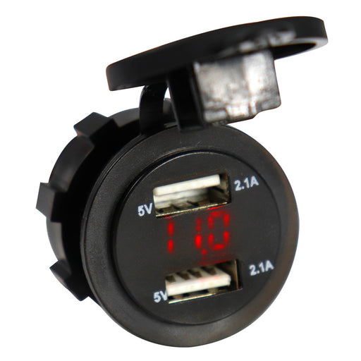 USB charger 2x 2.1A w/ voltmeter - Round Insert Type