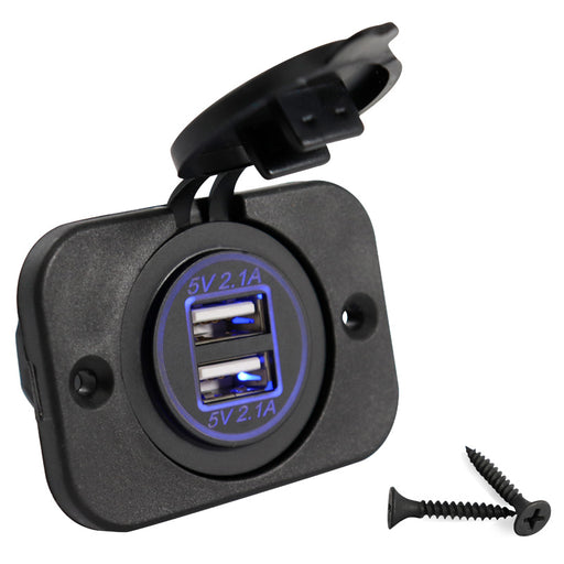 USB charger 2x 2.1A w/ blue LED - Mounting Panel Type