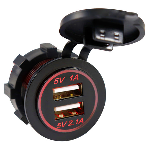 USB charger 2x 2.1A w/ red LED - Round Insert Type