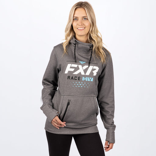 FXR Race Division Tech Pullover Women's Hoodie in Grey Heather/Sky Blue