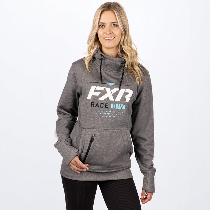 FXR Race Division Tech Pullover Women's Hoodie in Grey Heather/Sky Blue