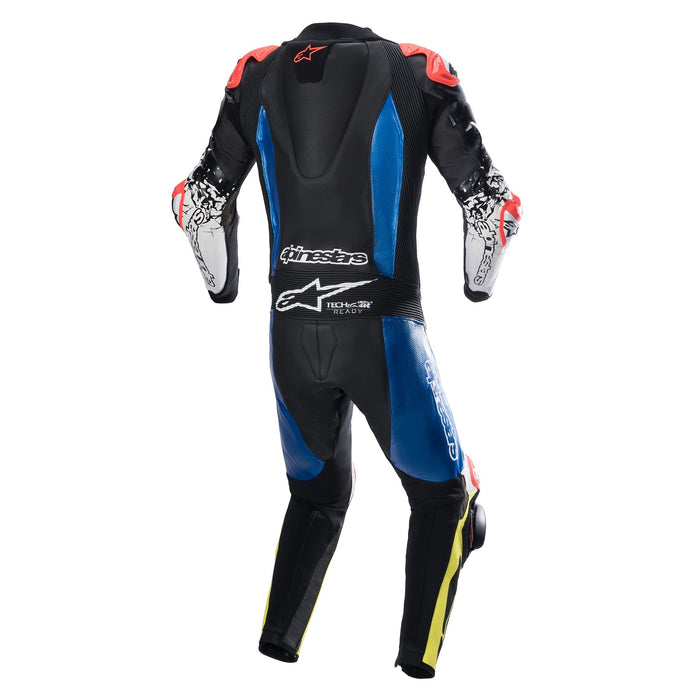 Alpinestars GP Tech V4 One Piece Leather Suits in Black/Blue/Fluo Yellow
