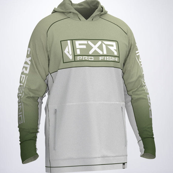 FXR Tournament Hybrid UPF Pullover Hoodies in Khaki/Grey