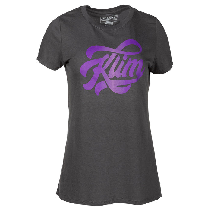 Klim Women's Script Shortsleeve T shirt in Charcoal - Metallic Purple