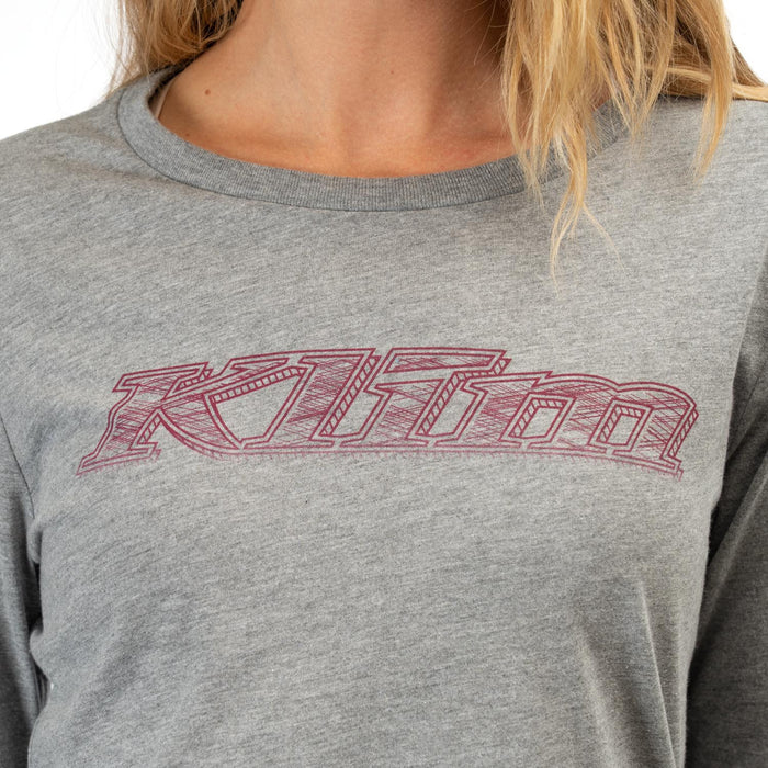 Klim Women's Frost Longsleeve T shirt in Heathered Gray - Raspberry Radiance