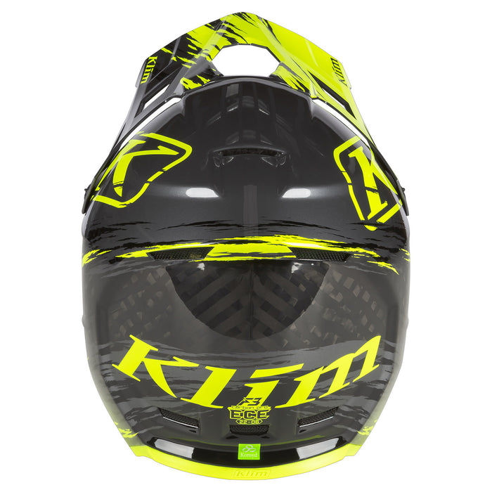 KLIM F3 Carbon Pro Thrashed Helmet - ECE in Asphalt - Hi-vis