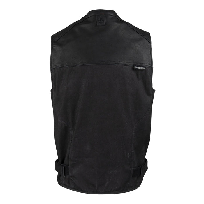 SPEED AND STRENGTH Tough As Nail Leather and Waxed Canvas Vest in Black - Back