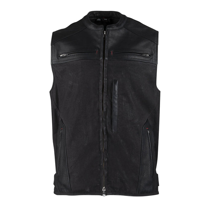SPEED AND STRENGTH Tough As Nail Leather and Waxed Canvas Vest in Black