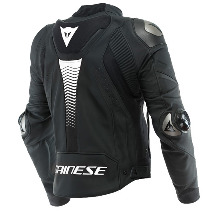 Dainese Super Speed 4 Leather Jacket in Matte Black/White/Fluo Red