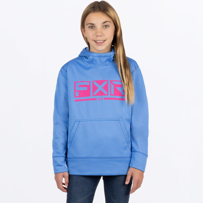 FXR Podium Tech Pullover Youth Hoodie in Tranquil Blue/Razz