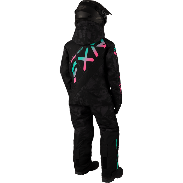 FXR CX Child Monosuit in Black Camo/Mint-E Pink Fade