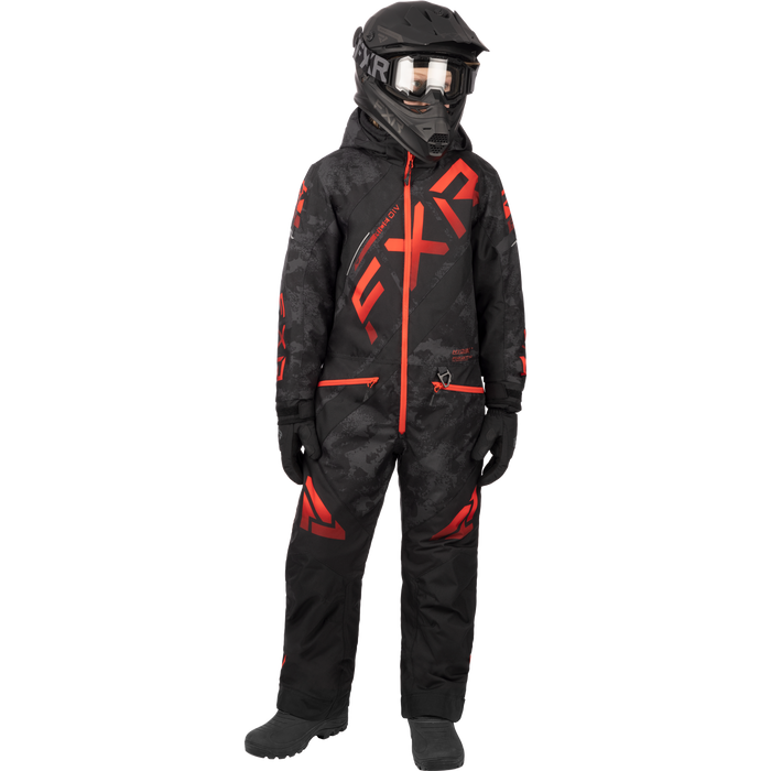 FXR CX Youth Monosuit in Black Camo/Red Fade