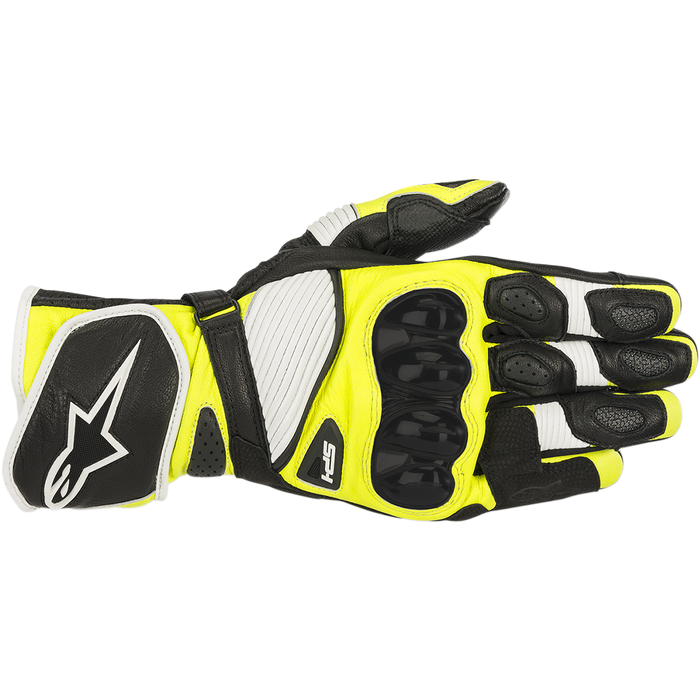 Alpinestars SP-1 V2 Leather Gloves in Black/White/Fluo Yellow
