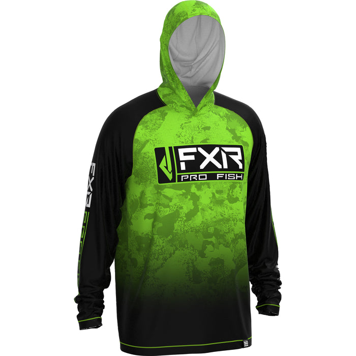 FXR Derby Air UPF Pullover Hoodie in Lime Camo/Black