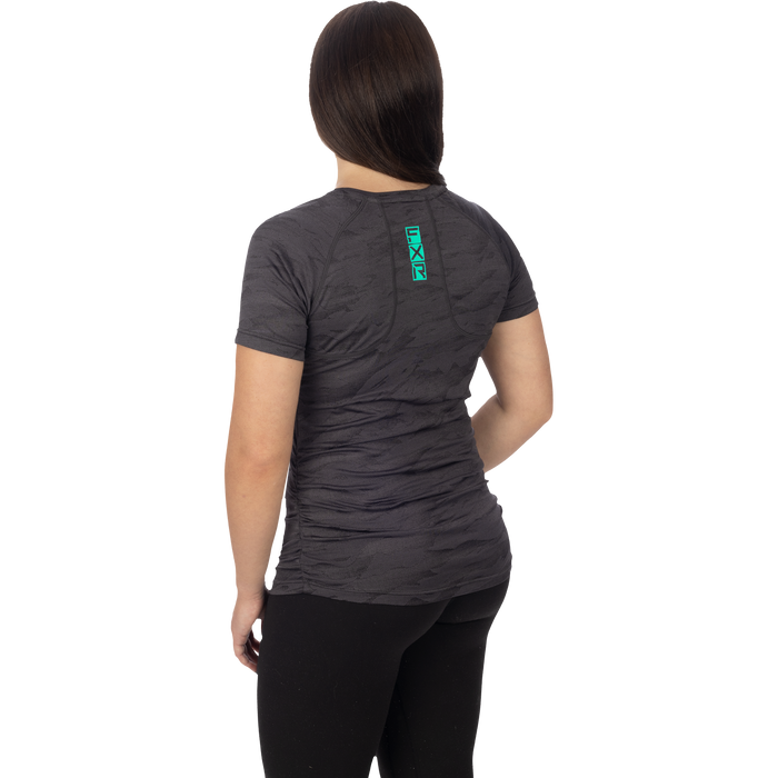 FXR Exhale Active Women's T-shirt in Black Camo/Mint