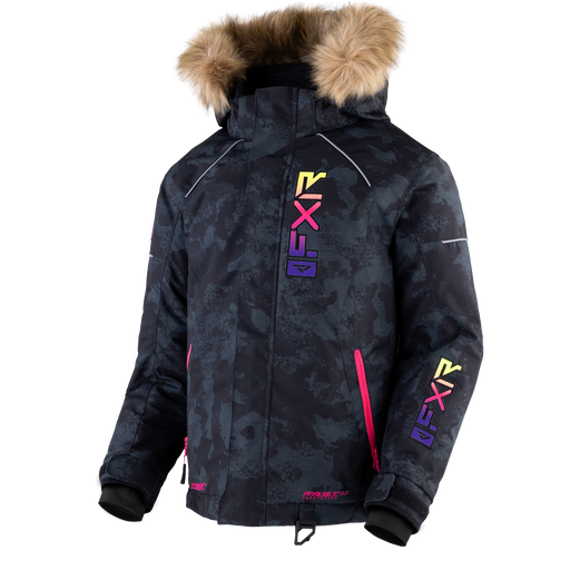 FXR Fresh Youth Jacket in Black Camo/Neon Fusion