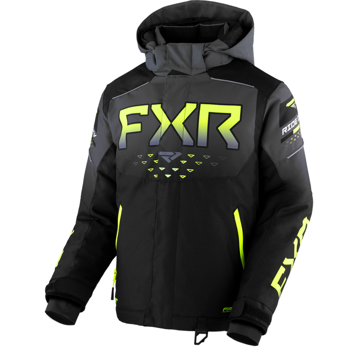 FXR Helium Child Jacket in Black/Charcoal Fade/HiVis